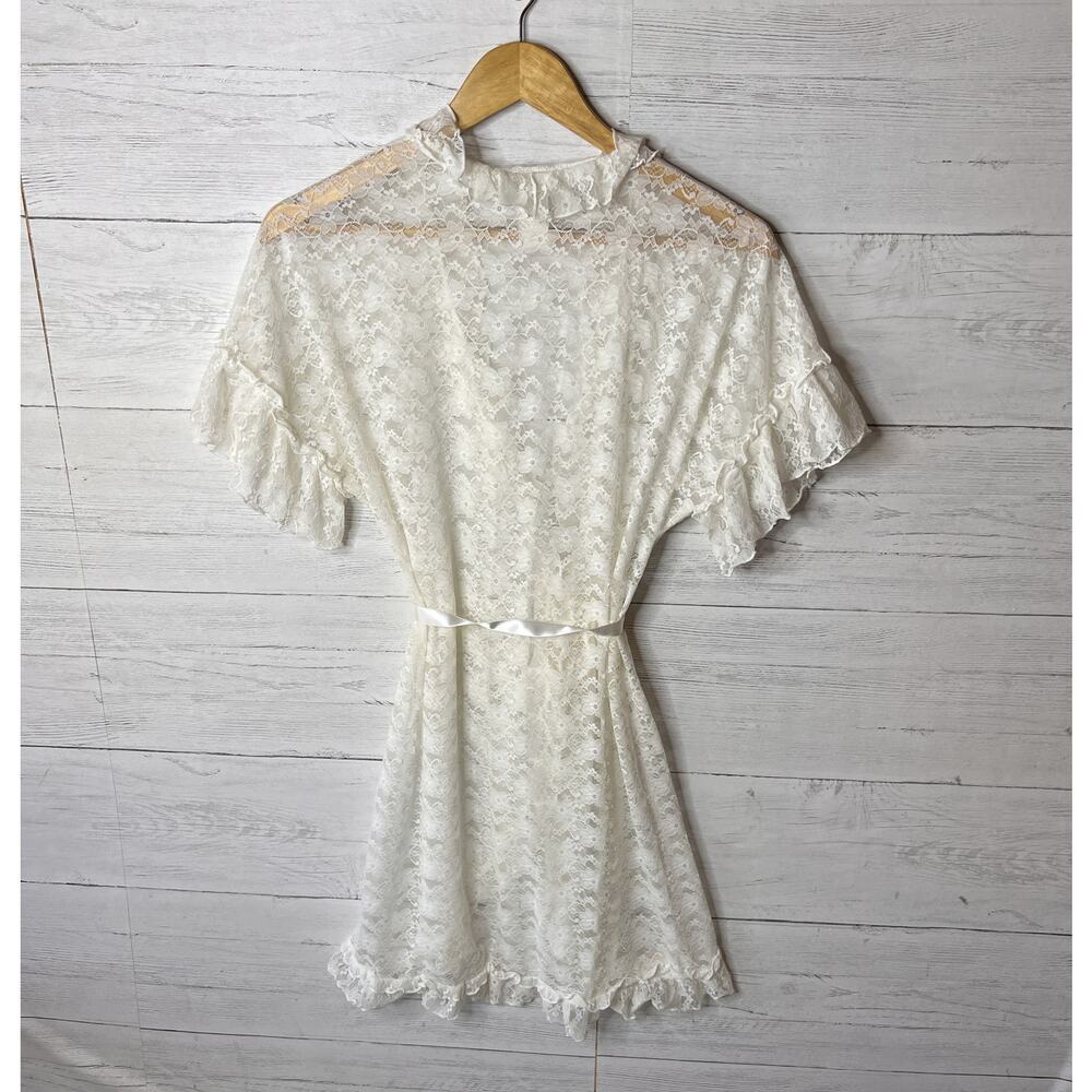 In Bloom by Jonquil Robe Womens Size Small Ivory Retro Lace Wrap Babydoll Floral - Picture 12 of 16